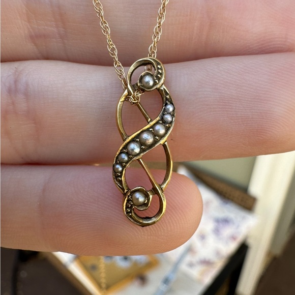 Late 1800's rare solid 14k gold genuine seed pearl pendant - Picture 5 of 14